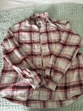 American Eagle Outfitters Pink and White Flannel